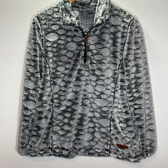 Simply Southern Fuzzy Sherpa Pullover Gray Textured Quarter Zip Women’s Medium - Picture 1 of 6